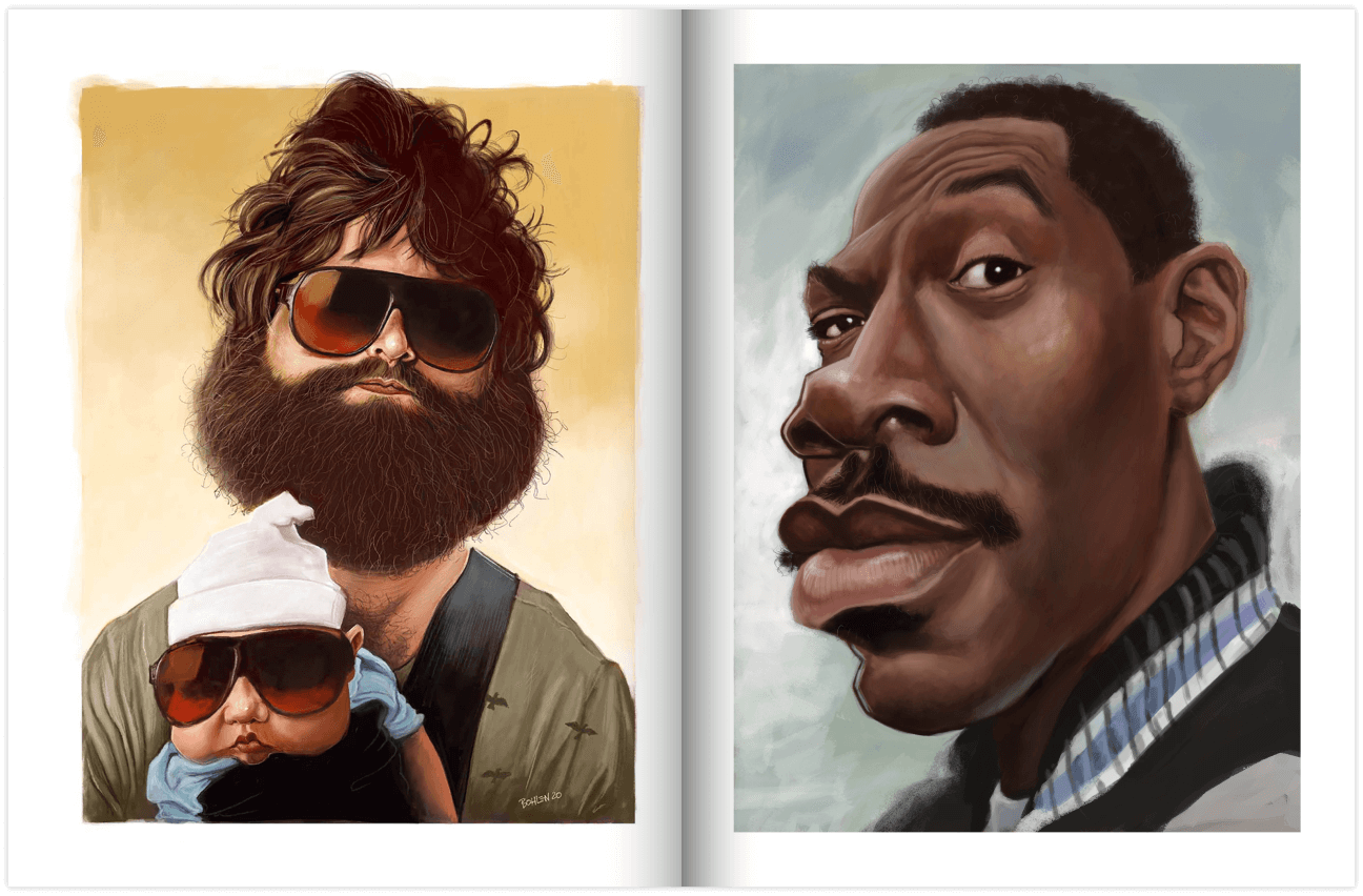 Book: "Off the Face – Caricatures and Portraits by Nick Bohlen" Sample Page